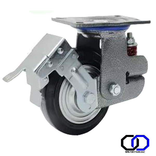 Bánh xe cao su lò so giảm sóc xoay có khóa phi 200