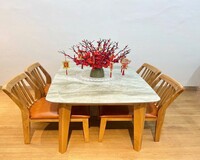 Bộ bàn ăn mặt đá ceramic 4 ghế sunny